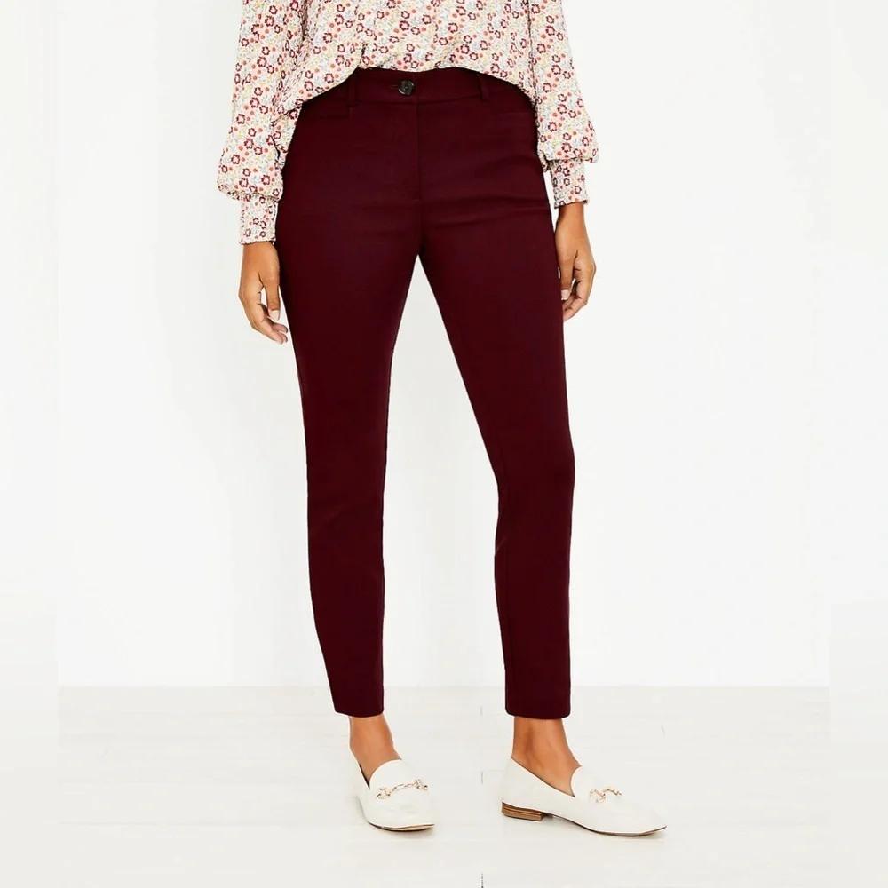 LOFT Curvy Sutton Skinny Women's Burgundy Wine Dress Pants Size 4 - Picture 1 of 13